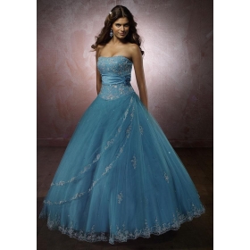 A-Line/ Strapless floor-length  satin wedding dress for brides 2010 style #45NKNB