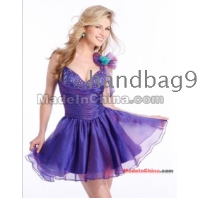 Organza purple spaghetti Knee-Length cocktail dresses/evening dress/prom dresses/wedding dress/flirt dress/dinner jacket/formal dress/Party dress free shipping