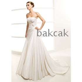 2012 A-Line/ Strapless Chapel Train  satin /chiffon/taffeta wedding dress for brides style Wedding Dresses