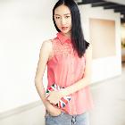 VANCL Iris Sweety Lace-Merging Shirt (Women) Watermelon Red SKU:201420