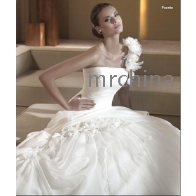 2011 new style!Beautiful A-Line/ one-shoulder strap Strapless hand-made flowers  wedding dress for brides 