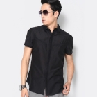 VANCL Silk Blended Short Sleeve Shirt Black SKU:177205