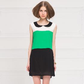 VANCL Lorene Color Block Sleeveless Dress (Women) White, Green, Black Color Matching SKU:560694