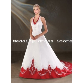 07 wedding dress, White / ivory Embroidery satin  gown! W-237