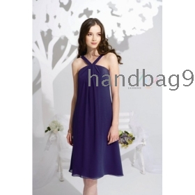 Chiffon Delicate V straps with Column Shape Tea length Short Skirt Bridesmaid Dress