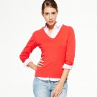 VANCL Jean Plain V-Neck Sweater (Women) Watermelon Red SKU:656365