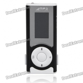 USB Rechargeable 1" LCD MP3 Player with TF Card Slot/Loudspeaker/Flashlight/Clip - Black