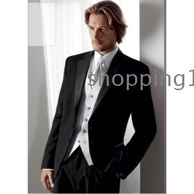 Quality hot sale Two button Custom  Groom Tuxedos men's wedding dresses (jacket pants vest tie kerchief )  