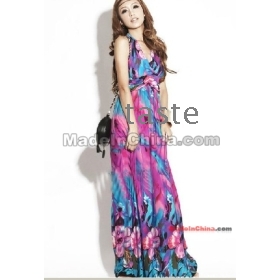 New Fashion V-hals Floral kjole, Bohemian stil Maxi Chiffon Lang nederdel , gratis forsendelse -04
