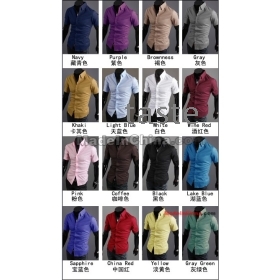 Free shipping - 2013 men's short-sleeved shirts Slim Korean men's summer shirt pointed collar 16 color tshirts