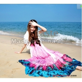 New Fashion V cou robe florale , Maxi jupe mousseline de soie de style bohème Long, shipping- 06