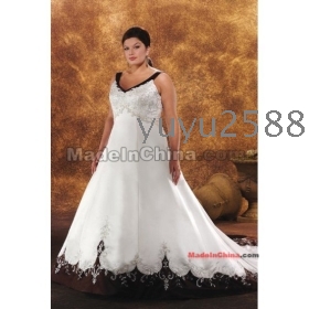 Custom  A Line Sleeveless Embroidered Satin Plus Size  Gown Cathedral Train Wedding Dress