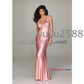 Designer Sexy V-necklines satin Floor-length Dress Prom dresses Cocktail Dresses Homecoming Dresses Wedding dress free ahipping 