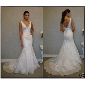 New style Sexy white V-necklines wedding Dresses Bride Evening prom gown wedding Dress free shipping  NO.