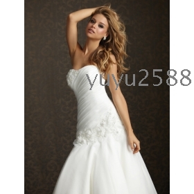 White Ruched Organza Floral Strapless Drop Waist Wedding Gown dress