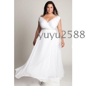 Fabulous V-neck Ankle-length  Embellishing Plus Size Wedding Dresses 