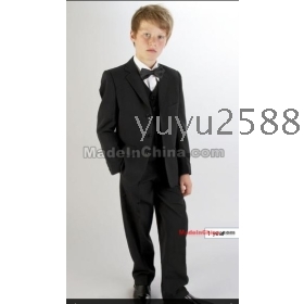 jacket, trousers,waistcoat,Cummerbund,cravat. 5 pieces Boys Tuxedo Dinner Suit Black Wedding Suit