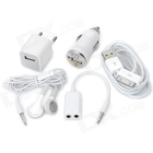 5-in-1 AC/Car Charger + USB Charging Cable + EarAudio Splitter Cable Set for  - White