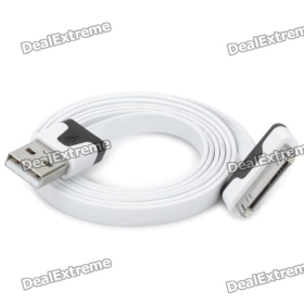 Color doble plana de datos USB y cable de carga para el iPhone / iPad -Blanco + Negro ( 100cm )