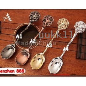 19 kinds of style  carved coffee spoon, cream spoon Free Shipping 20pcs/lot