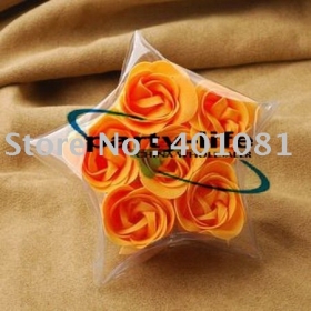 Orange 6pcs/set Star Shape Handmade Wedding Favor Rose Bud Petals Soaps,gift for Valentine wedding,100sets/lot,free shipping 