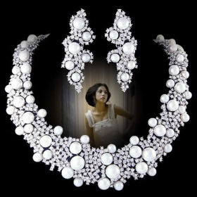 Silver color white Pearl  jewelry set wedding jewelry set evening wedding dress  gown accessories party prom gift