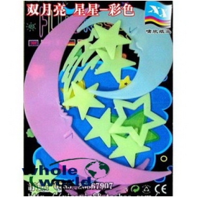 Baby Kid Gift Glow In The Dark Colorful double Moons and Star Stickers Bedroom Decor,50sets/lot