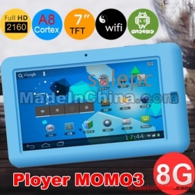 Ployer MOMO3 Deluxe 8GB Allwiner A10 Cortex A8 1.5GHz DDR3 512 7inch Capacity  Screen Android 4.0 WIFI Camera 2160P HDMI MID Tablet - Blue 