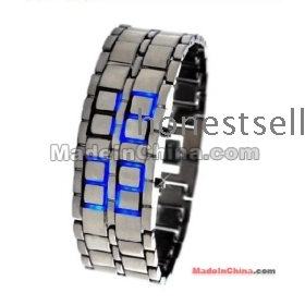 Free EMS Shipping!! 10pcs/lot led new style Minimalist Silver steel strap with blue LED Watch design by Hironao Tsuboi Volcanic lava mens watches