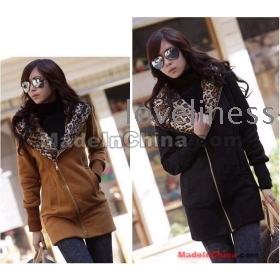 Korea Leopard Fleece Women's Hoodie Coat Sweatshirt Jacket Warm Outerwear #05