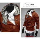 NEW CHIC MENS SPECIAL BUTTON HOODIES JACKET HOODIE 5 COLOURS ( Brown )