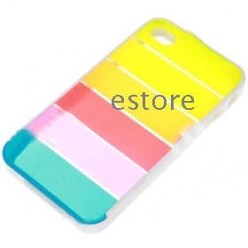 Newest Charming Rainbow Protective rubber Back Case for i--Phone/ 4 - colorful+White 200pcs freeshipping