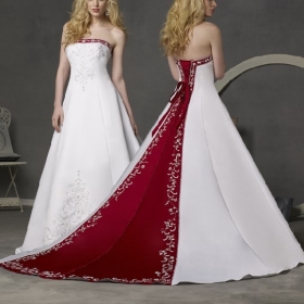 Sexy vermelho marfim bordar vestido de noiva de cetim casamento vestido de todos os tamanhos cor livre