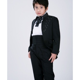 $8972559 custom- black suit  suit wedding boy's suit Stylish polyester chemical fiber Slim Fit strip 2 Buttons boy's Suit 