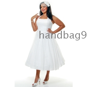 2012 Rövid Prom ruhák Off White Cotton Eyelet Glamour Halter Swing ruha Molett esküvői ruhák