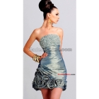 Strapless Beading Bustline Matte Satin Homecoming Gowns Party Dresses