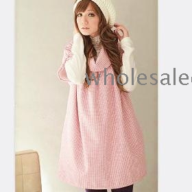 New Sweet Bowknot Back Short Sleeve Plaid Dress Pink JY13030323