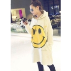 Womens NEW Smile Face Printed Hooded Long TopWhite Fashionable new sale YL10101503-1