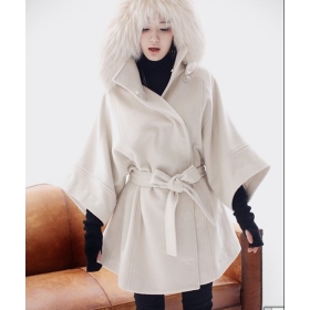 free shipping NEW winter  coat Women's Outwear Stylish Graceful Fur Embellished Bat-wing Sleeve White M,L CS11100515