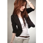 Free Shipping Womens Short Jackets Outwears Fashionable Elegant Style Suit Collar Lovely Single Button Half Sleeve Coat-Black K09071203