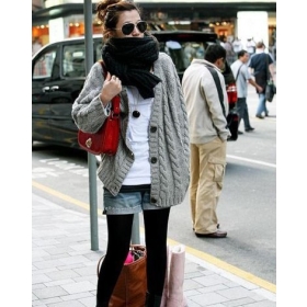 HOT Sale Free Shipping Cardigan Long Style Single Breast Loose Sweater Grey Free Size Q10082803-3