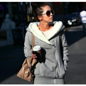 doprava zdarma nový dámský vynosit módní Oblique Zipper Bavlna Srst Grey (zahustíme Design) M, L CS11102720