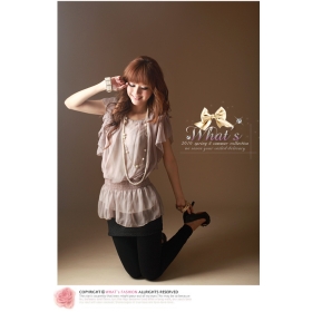 Women's Blouse  Leaf Sleeve Round Collar Blouse Chiffon Light Purple NEW ARRIVALS Q10050403-1