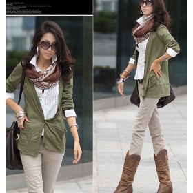 HOT Sale Free Shipping Korean Stylish Slim Cotton  Cardigan Army Green YL11122315-1