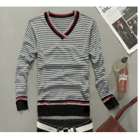 Brasão Homens Design Especiais V Collar Stripe Sweater cinza M / L / XL O12021113 envio dos homens livres