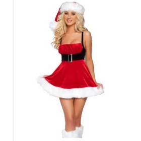 Free Shipping Cosplay Dresses Hot Sale Fashion Ladies Sexy Short Dresses Sexy Wool Embellished Gallus Christmas Dress Red