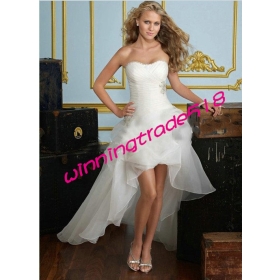 Organza Strapless Short Front Long Back wedding dress White for Bride Stylish Wedding Dress 