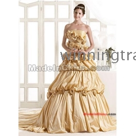 custom-  Strapless Court Train Taffeta Tulle Wedding Dress