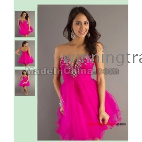 2012 Pink spaghetti straps A - line Sweetheart Short / Mini Tulle prom/party/evening dress 