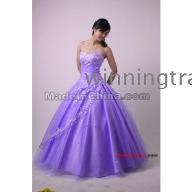 Wholesale - A line Sweetheart Neckline Beaded Crystal Satin Ball floor length purple Wedding dress